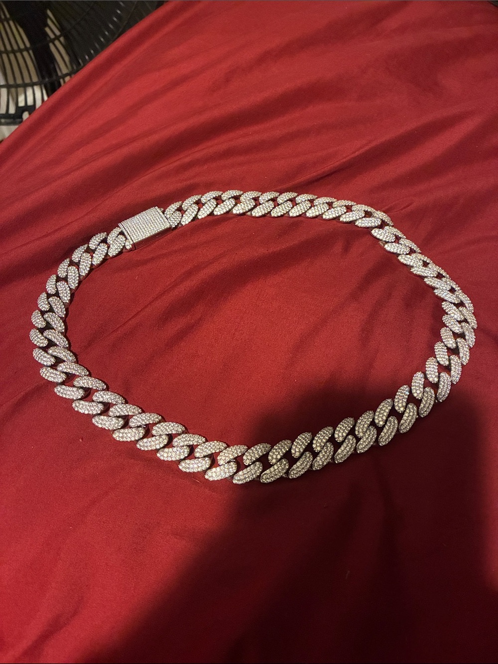 Silver-Tone moissanite Cuban Link Chain Necklace for Men